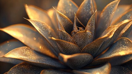 Poster - Delicate details emerge from a close-up view of an agave plant, showcasing its rich brown and white hues. Sunlight dances on the textured leaves, creating a captivating visual experience