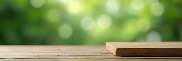 Aufkleber - A minimalist wooden table sits atop a blurred green background, ideal for showcasing products in a modern and sleek layout._00001_