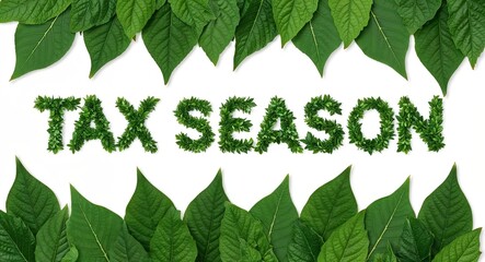 Wall Mural - tax season lettering made of green leaves nature concept on plain white background