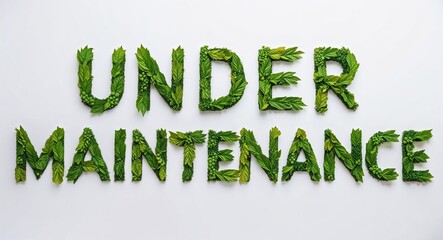 Wall Mural - under maintenance lettering made of green leaves nature concept on plain white background