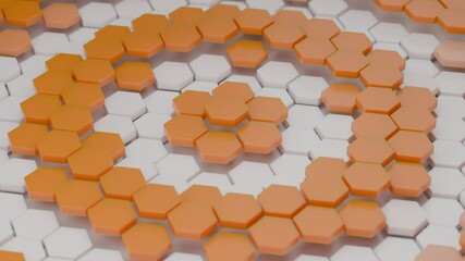 Wall Mural - Loop 3d animation of an abstract background of a set of hexagons that make vertical movements in the form of concentric waves. The hexagons change color when moving.