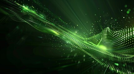 Poster - Futuristic design featuring a vibrant green digital data stream filled with glowing lines and shimmering particles