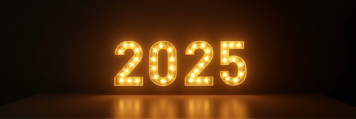 Poster - A gold light bulb and a 2025 text number illuminate a bright star with celebration and a countdown underway everywhere suddenly._00001_