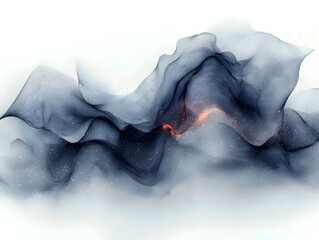 Poster - An abstract digital composition featuring flowing waves in shades of blue and gray, illuminated by hints of warm orange, creating a sense of depth and movement.