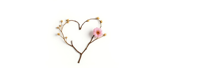 Poster - A delicate heart design features a dried branch with a single flower and some scribbled notes on a plain white background._00001_