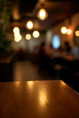 Poster - A blurred wood table is partially visible in the dimly lit background of a bustling nighttime café or restaurant scene._00002_
