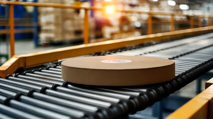 Poster - Automated Delivery System in Modern Warehouse with Conveyor Belt and Sorting Mechanism
