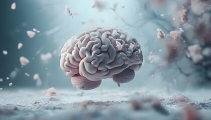 Aufkleber - A Surreal Conceptual Illustration of a Human Brain Surrounded by Ethereal Elements, Symbolizing Intelligence, Creativity, and Abstract Thought in a Dreamlike Environment