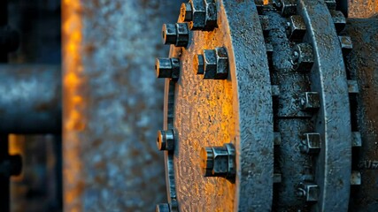 Poster - Industrial Valve with Rusty Texture in Warm Light Showcase for Mechanical Engineering Design