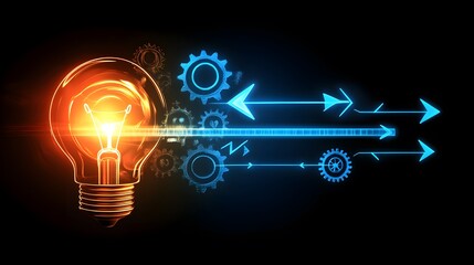 Poster - Illuminated Lightbulb Gears And Arrows Symbolizing Innovation