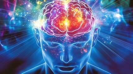 Aufkleber - Illuminating the Mind: A Vivid Representation of Brain Activity and Creativity with Colorful Energy Flow Symbolizing Thought and Inspiration