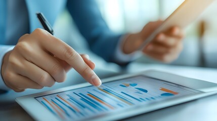 Poster - Businesswoman Analyzing Financial Data On Tablet