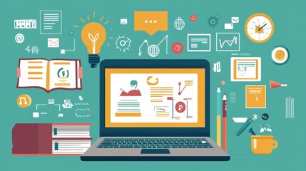 Poster - Teacher Utilizing Digital Learning Tools in Modern Classroom Environment with Technology and Resources