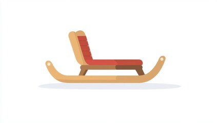 Poster - Vector flat illustration of a sled, side view, on a white background, in a simple minimalistic style, with no shadows on the body, using only red and brown colors.