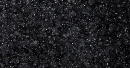 Wall Mural - Natural white winter snowfall on a black background 3d rendering