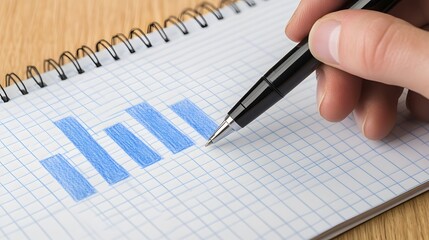 Poster - Hand drawing a blue bar graph on a notepad