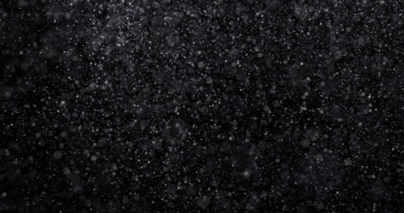 Wall Mural - Natural white winter snowfall on a black background 3d rendering