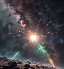 Wall Mural - cosmic ray bursts emanating from a distant galaxy, physics, cosmic rays, nebula