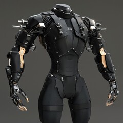Poster - Futuristic robotic exoskeleton showcasing a sleek design and advanced joint mechanics with metallic and black elements.