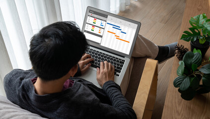 Poster - project planning software for modish business project management on the computer screen showing time