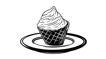 Wall Mural - Scoop of ice cream placed on top of a waffle, displayed on a dessert plate, Food Illustration