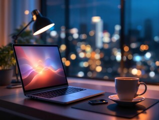 Aufkleber - Laptop open, ready for the night's work.