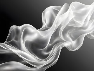 Poster - An abstract composition of flowing, translucent white waves against a dark background, creating a sense of depth and movement in a minimalist style.