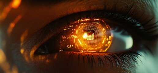 Poster - A close-up of a futuristic eye with digital circuitry and glowing elements.