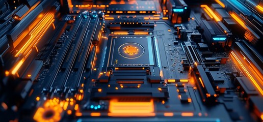 Poster - A close-up view of a futuristic circuit board with glowing components.