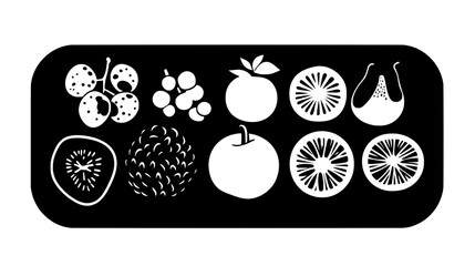 Wall Mural - Different fruits arranged symmetrically on a rectangular tray, Culinary Vector Graphic