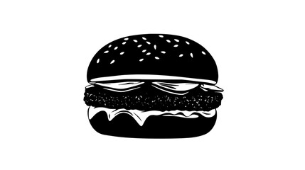 Wall Mural - Single vegan burger with visible fillings, resting on a flat surface, Culinary Vector Graphic