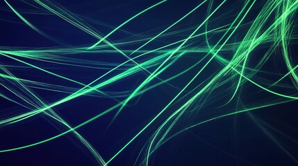 Wall Mural - Neon Green Glowing Lines on Dark Blue Background for Abstract Art