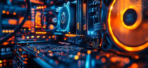 Aufkleber - Close-up of a computer's internal components with vibrant lighting effects.