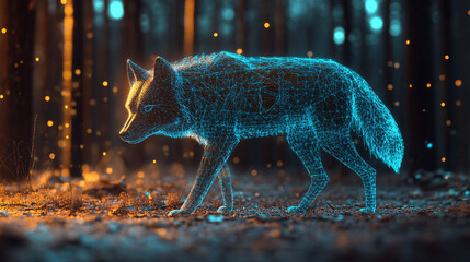 Wall Mural - A futuristic environmental monitoring icon linked to a wolf, symbolizing online platforms tracking wildlife health and ecosystem integrity.  