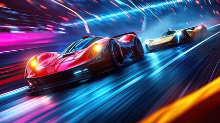 Aufkleber - High-speed racing in a futuristic, neon lit stadium 