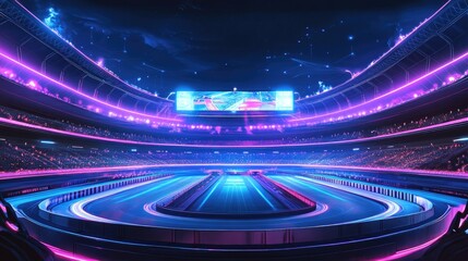 Wall Mural - High-speed racing in a futuristic, neon lit stadium 