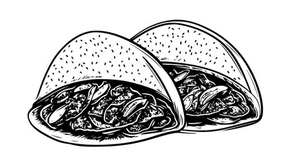 Wall Mural - Two soft tacos placed next to each other, filled with seasoned meat and vegetables, Food Digital Art