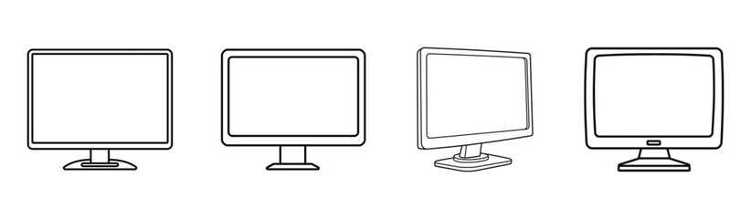 Fototapete - Computer monitor display vector, silhouette, outline on white background.