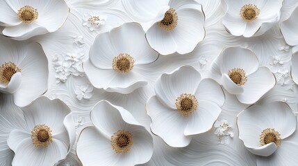 Poster - Elegant White Flowers on a Soft Textured Background for Decor