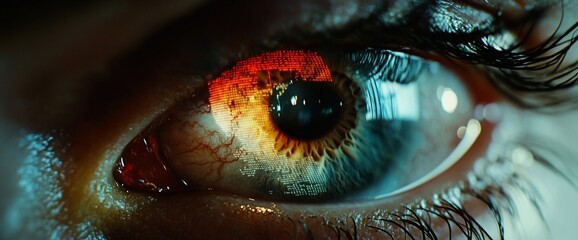 Poster - A close-up of a human eye reflecting vibrant colors and intricate details.