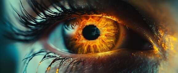 Poster - A close-up of a fiery, glowing eye with intricate details and vibrant colors.