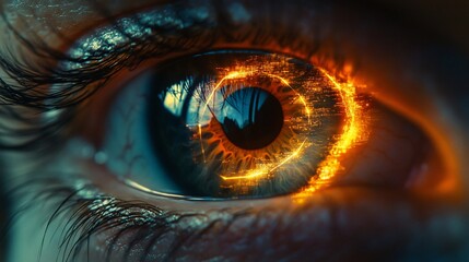 Poster - A close-up of an eye with swirling orange and glowing patterns.