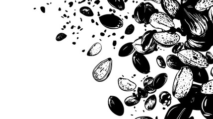 Wall Mural - Close-up of scattered nuts and seeds in different shapes and sizes, Vectorized Food Art