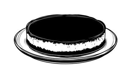 Wall Mural - Whole cheesecake with a uniform top on a round serving dish, Vectorized Food Art