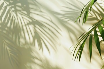 Aufkleber - High Definition Visual of Cream Wall with Palm Shadow for Product Presentation