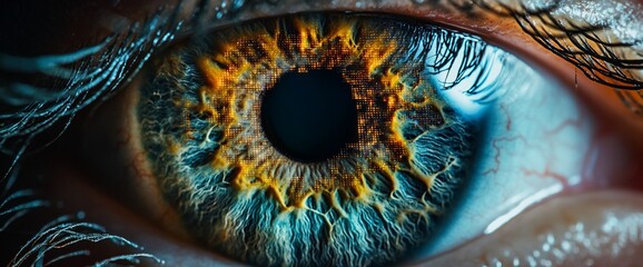 Poster - Close-up of a vibrant, colorful human eye showcasing intricate details.