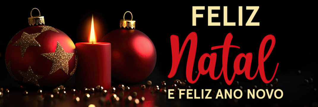 Christmas greeting card Brazillian text - black background header for advertisement