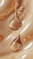 Poster - Droplets of crystal-clear liquid gracefully fall against a backdrop of soft, warm hues. The composition showcases a minimalist design, evoking a sense of tranquility and simplicity