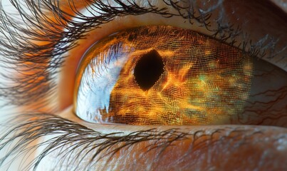 Poster - A close-up of an eye reflecting fiery, abstract patterns.
