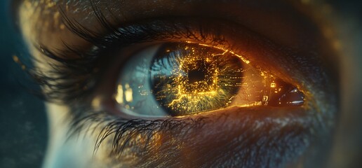 Poster - A close-up of an eye with a glowing, intricate pattern inside.